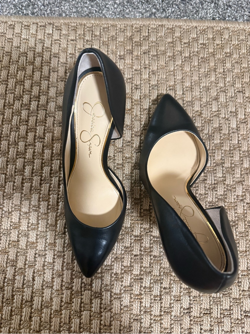 Jessica Simpson black leather d’orsay heels